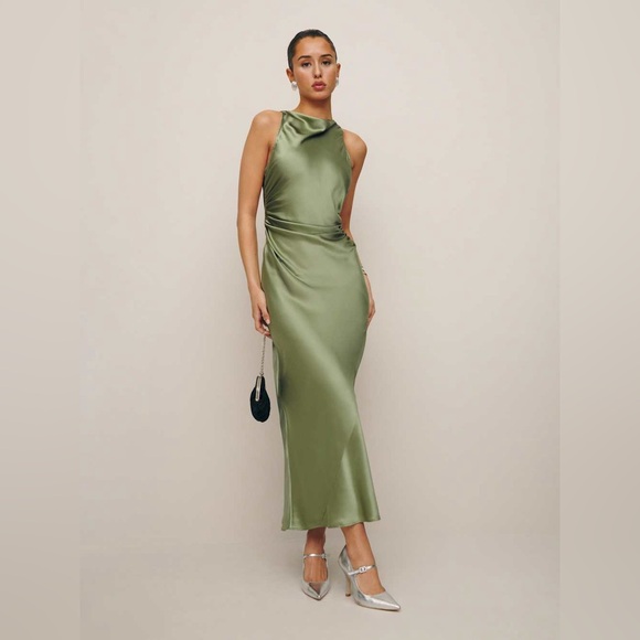 Reformation Dresses & Skirts - Elegant Green Satin Dress